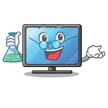 Profesör lcd tv ahşap karikatür tablo vektör çizim yukarıda