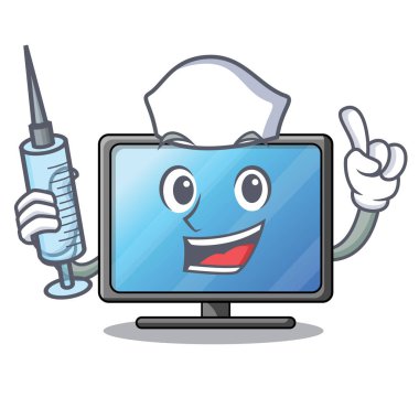 Hemşire LCD tv ahşap karikatür tablo vektör çizim yukarıda