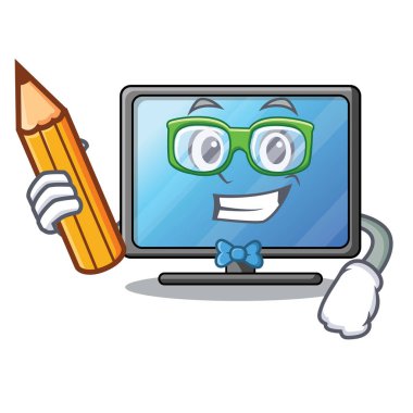 Öğrenci lcd tv ahşap karikatür tablo vektör çizim yukarıda