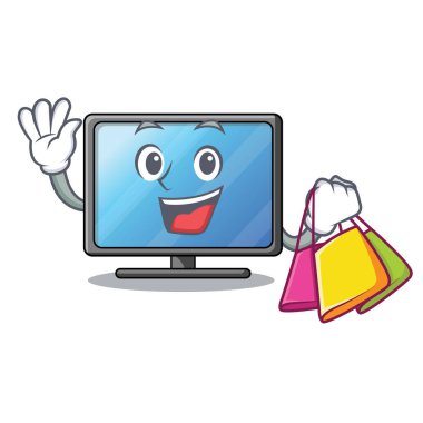 Alışveriş LCD tv ahşap karikatür tablosunun yukarısındaki vektör çizim