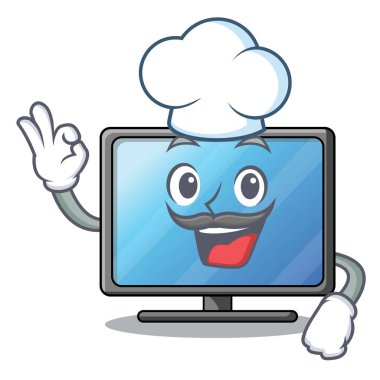Şef lcd tv ahşap karikatür tablo vektör çizim yukarıda