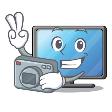 Fotoğrafçı lcd tv maskot vektör çizim şeklinde