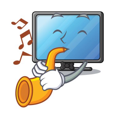Trompet ile lcd tv maskot vektör çizim şeklinde