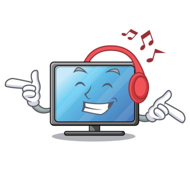 Müzik dinleme lcd tv maskot vektör çizim şeklinde