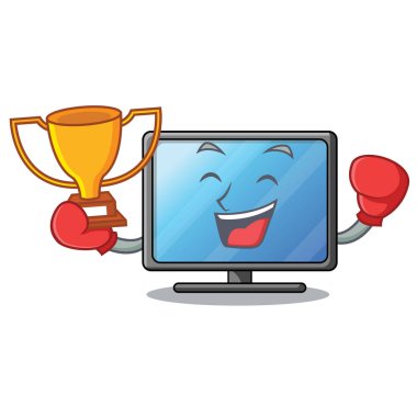 Boks şampiyonu lcd tv izole karakter vektör çizim ile