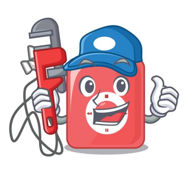 Tesisatçı mp3 çalar üzerinde maskot vektör çizim ile izole