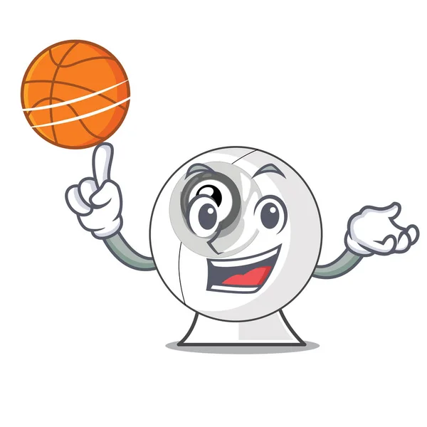 Avec Webcam Basket Ball Forme Mascotte Vectorielle Illustration — Image vectorielle