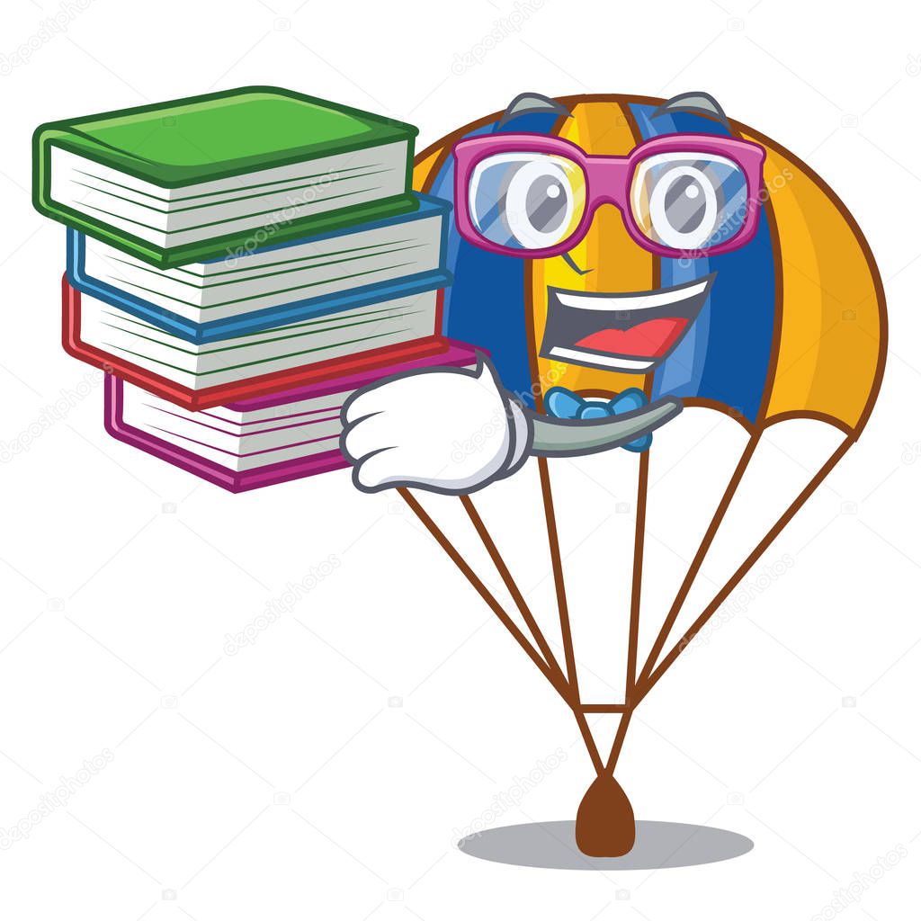 Student with book parachute in shape of acartoon fuuny vector illustration