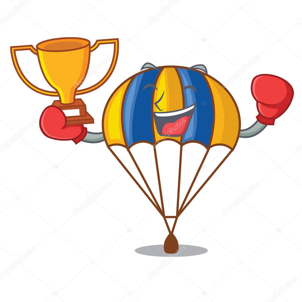 Boxing winner parachute in shape of acartoon fuuny vector illustration