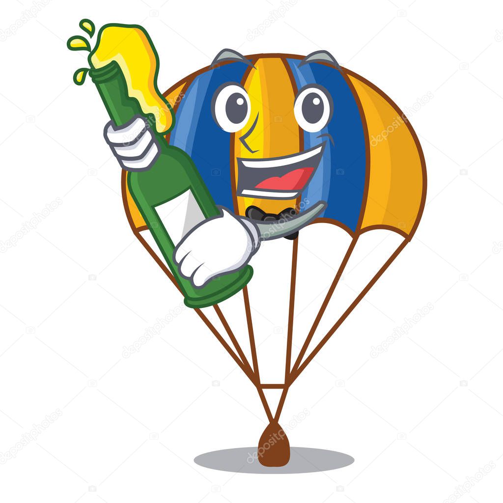 With beer parachute in shape of acartoon fuuny vector illustration