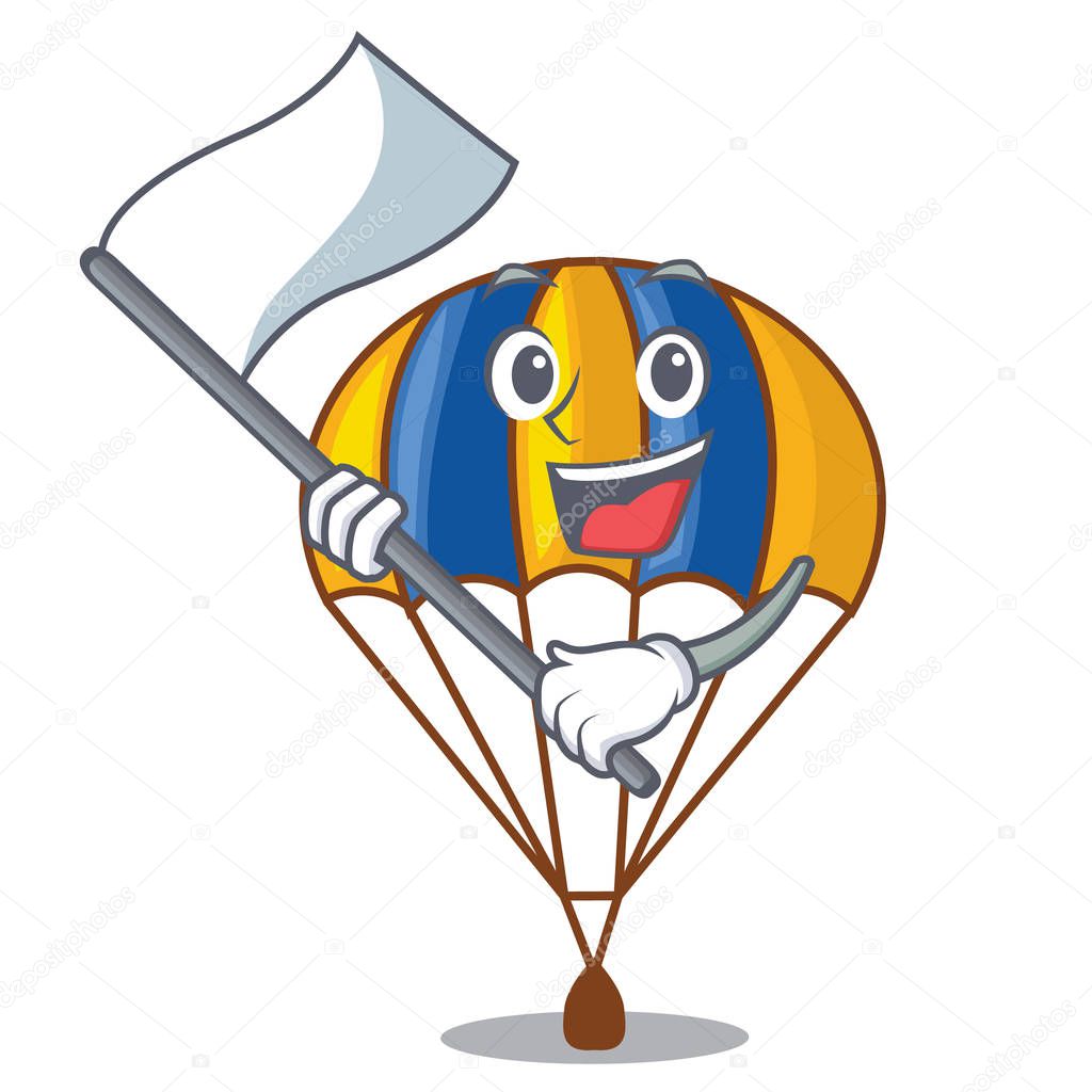 With flag parachute in shape of acartoon fuuny vector illustration