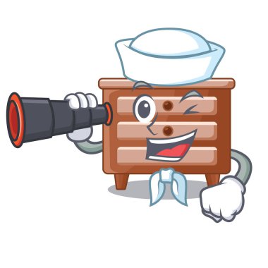 Denizci ile dürbün karakter başucundaki Oda vektör çizim içinde