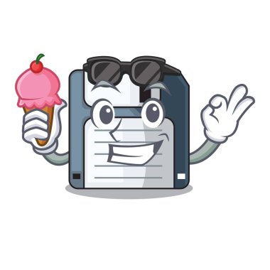 Dondurma ile bir maskot vektör illüstrasyon izole disket