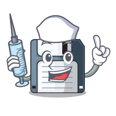 Hemşire disket ile bir maskot vektör illüstrasyon izole