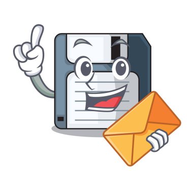 Zarf ile bir maskot vektör illüstrasyon izole disket