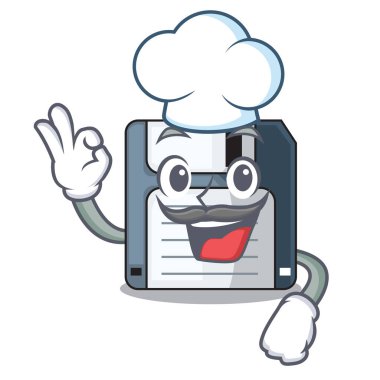 Şef disket ile bir maskot vektör illüstrasyon izole