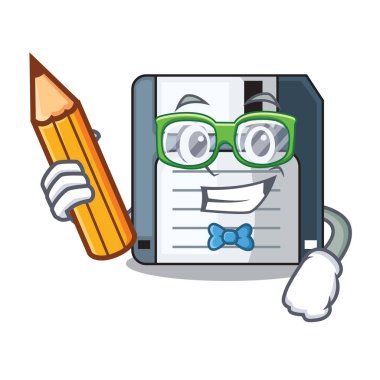 Öğrenci disket ile bir maskot vektör illüstrasyon izole