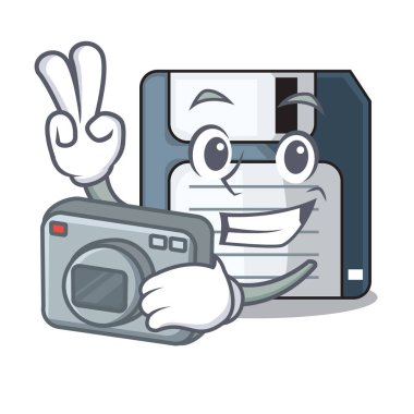 Karakter komik vektör çizim içinde fotoğrafçı yumuşak ve sarkık yuvarlak yüzey