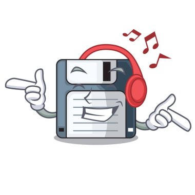 Karakter komik vektör çizim içinde dinleme müzik yumuşak ve sarkık yuvarlak yüzey