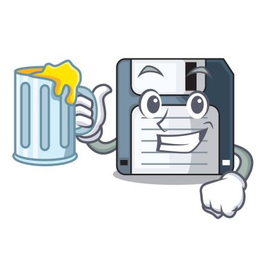 Disketi ile karakter komik vektör çizim suyu