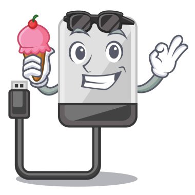 Dondurma hasrd çizgi film sürücü ile ahşap masa vektör çizim