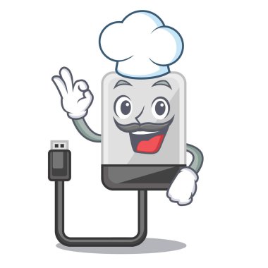 Şef hasrd çizgi film sürücüde ahşap masa vektör çizim