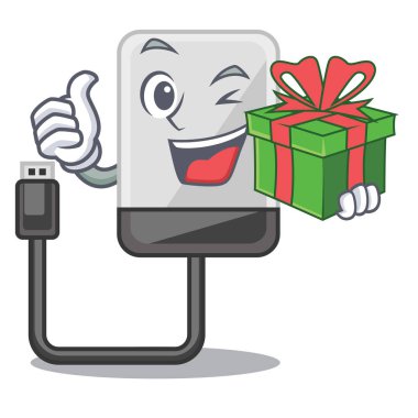 Hediye ile sabit disk üzerinde karakter vektör illüstrasyon izole