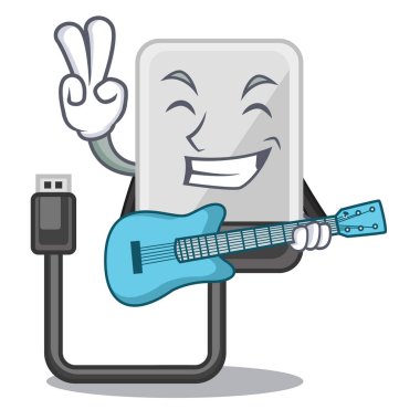 Gitar ile sabit disk üzerinde karakter vektör illüstrasyon izole