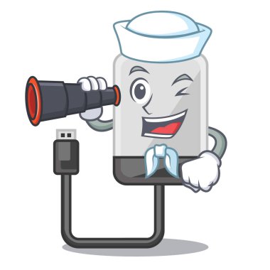 Denizci ile karakter vektör illüstrasyon izole dürbün sert götürmek