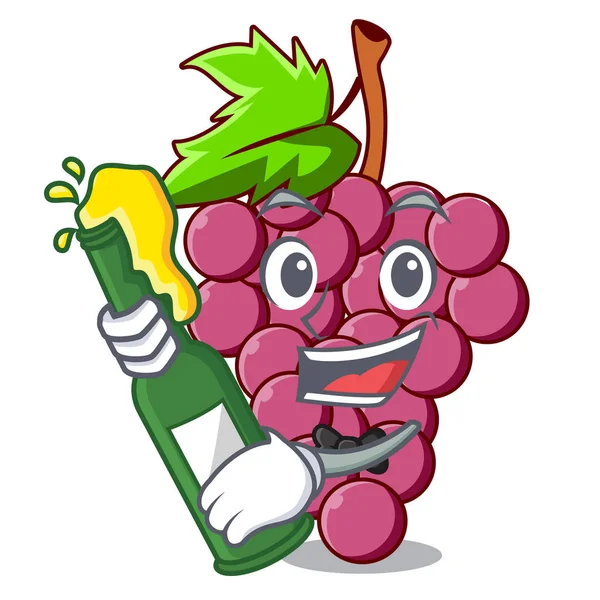 With beer red grapes fruit in cartoon basket vector illustration