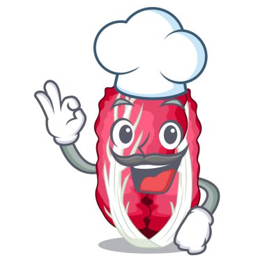 Şef radicchio karikatür sebze sepeti vektör çizim içinde