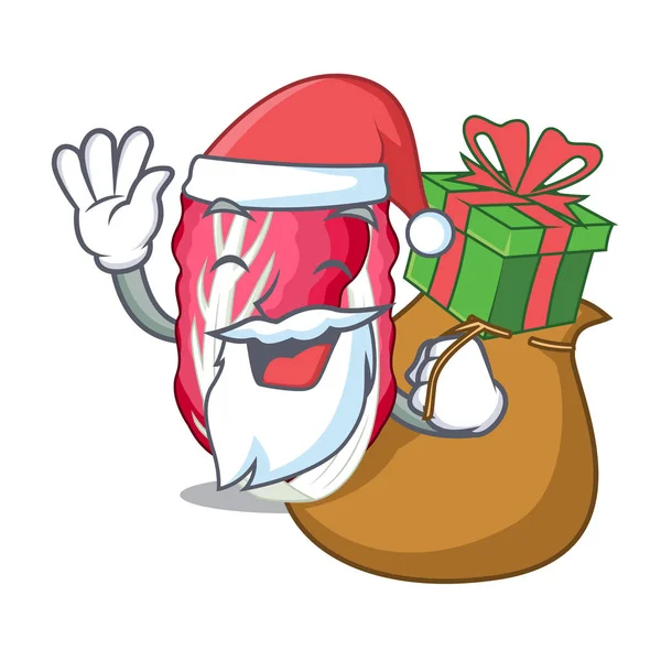 Père Noël Avec Cadeau Radicchio Légumes Isolé Avec Illustration Vectorielle — Image vectorielle