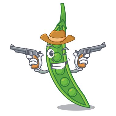 Kovboy kar bezelye maskot ahşap masa vektör çizim yukarıda