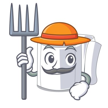 Çiftçi karikatür tuvalet kağıdı banyo vektör çizim