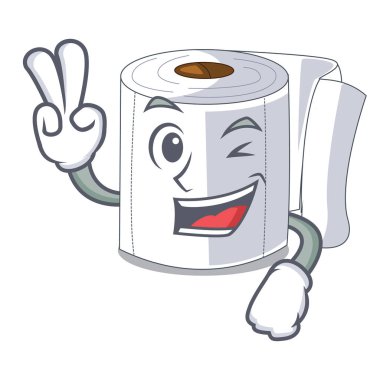 Duvar vektör çizim üzerinde iki parmak karakter tuvalet kağıdı haddelenmiş
