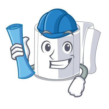 Mimar karakter tuvalet kağıdı duvar vektör çizim üzerinde haddelenmiş