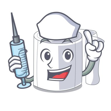 Hemşire karakter tuvalet kağıdı duvar vektör çizim üzerinde haddelenmiş