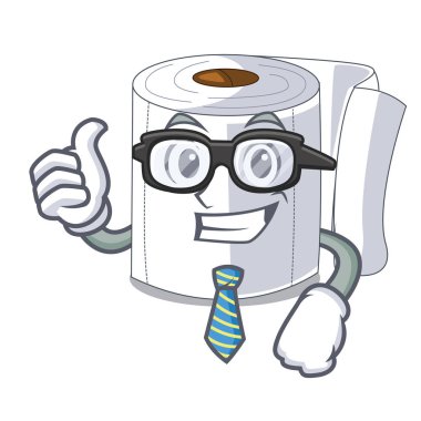 İşadamı karakter tuvalet kağıdı duvar vektör çizim üzerinde haddelenmiş