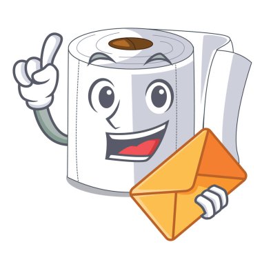 Duvar vektör çizim üzerinde zarf karakter tuvalet kağıdı ile haddelenmiş