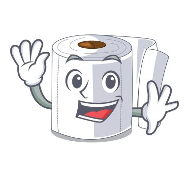 Karakter tuvalet kağıdı sallayarak duvar vektör çizim üzerinde haddelenmiş