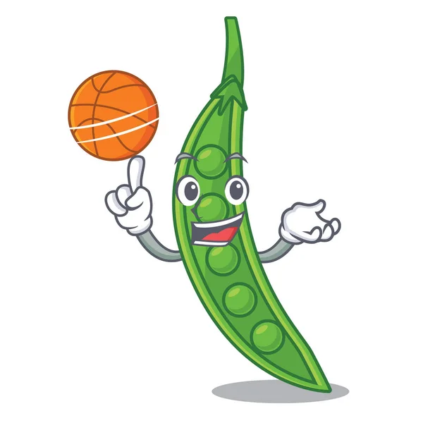 Basketball Snow Pea Mascot Wood Table Vector Illustration — Stock Vector