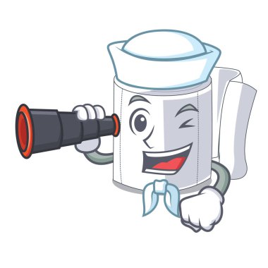 Denizci maskot vektör çizim şeklinde dürbün tuvalet kağıdı ile