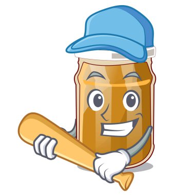 Beyzbol oynayan bir karakter kavanoz vektör çizim içinde badem ezmesi