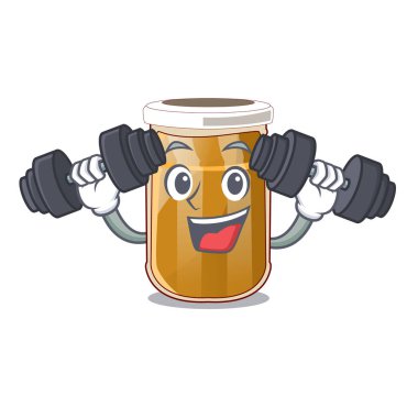 Bir karakter kavanoz vektör çizim Fitness badem ezmesi