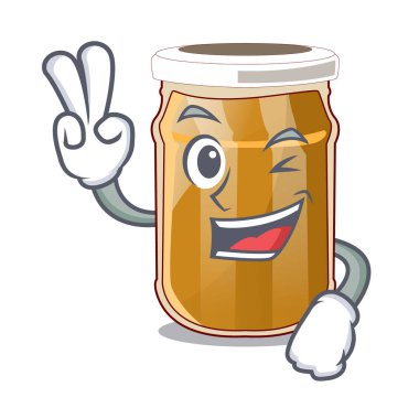 Badem ezmesi bir karikatür tablo vektör çizim üzerinde iki parmak