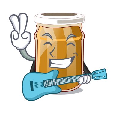 Bir kase vektör çizim ile gitar badem ezmesi karikatür