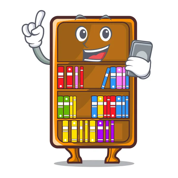 Phone Mascot Bookcase Study Desk Vector Illustration — Stock Vector