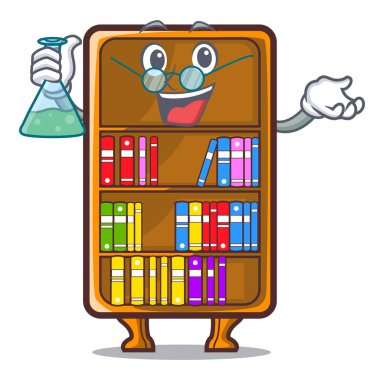 Profesör karikatür kitaplık içinde şekil ahşap vektör çizim