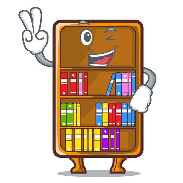 Libreria Due Dita Forma Cartone Animato Illustrazione Vettoriale Legno — Vettoriale Stock