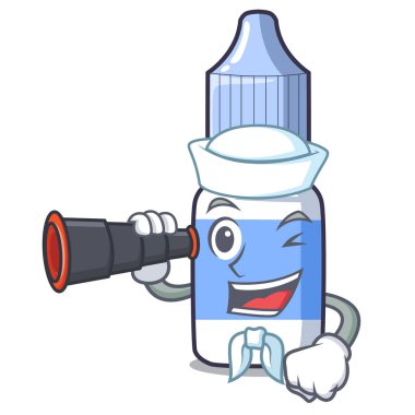 Denizci dürbün karikatür göz ile uyuşturucu raf vektör çizim üzerinde damla